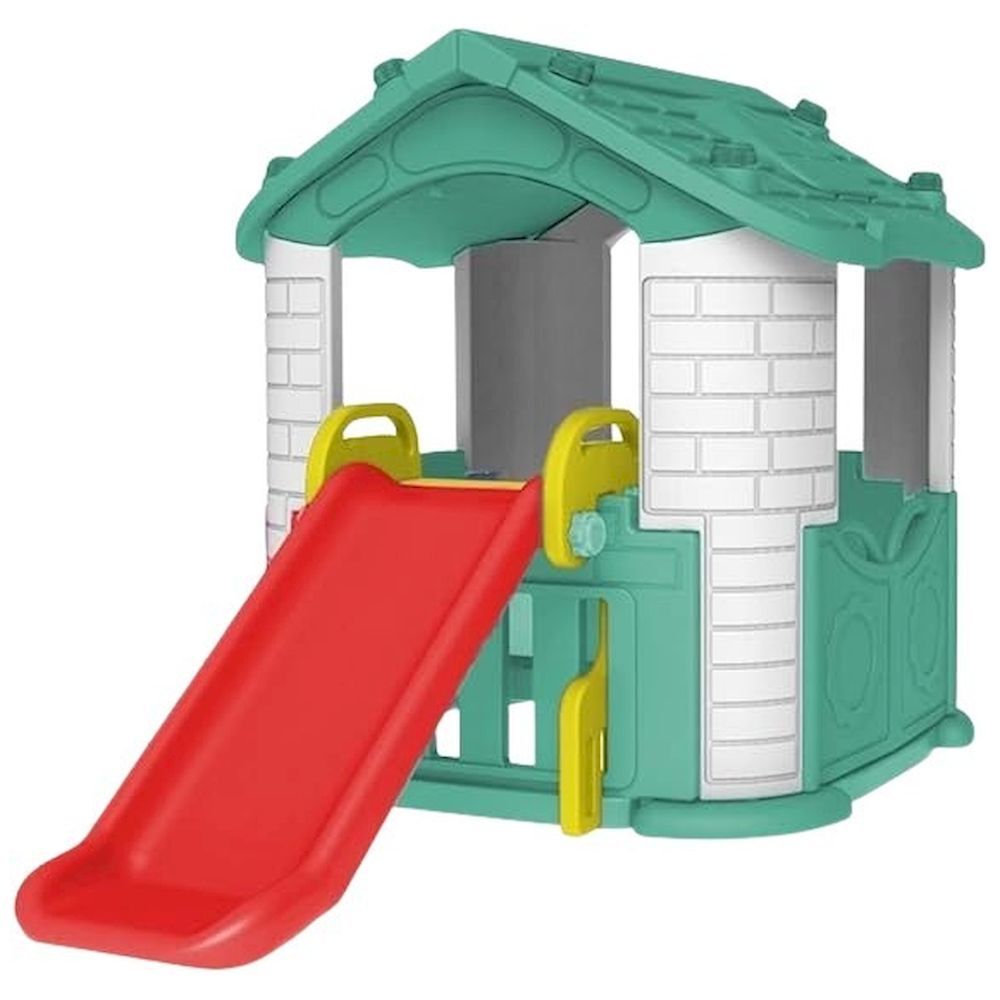 Myts - Fun Slide Playhouse With Roof And Brick Design - Green