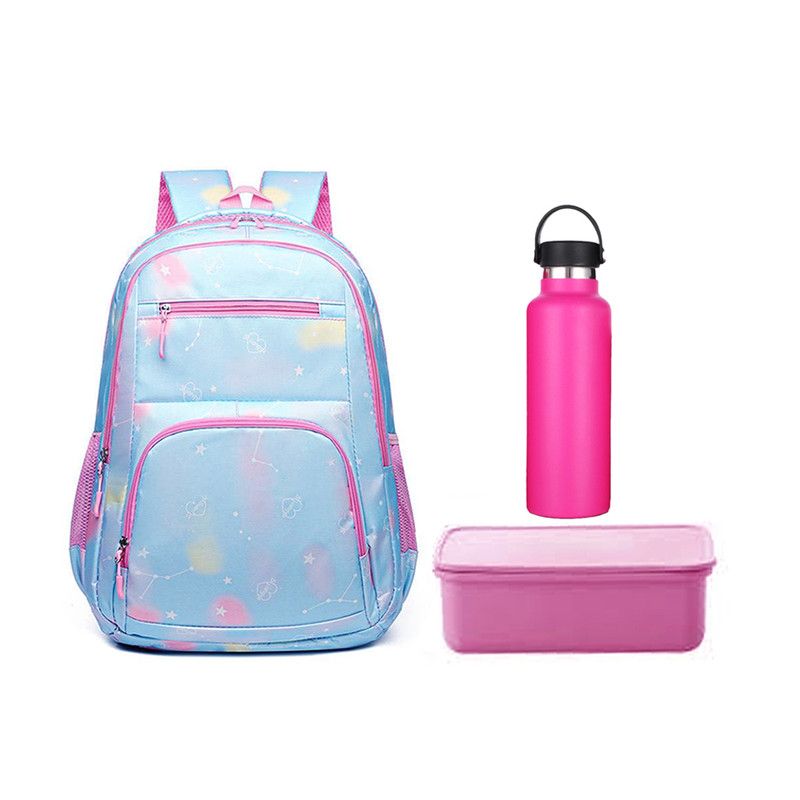 Star Babies - School Backpack W/ Eco Friendly Lunch Box W/ Spoon & Fork, Stainless Steel Water Bottle 600ml - Blue/Pink