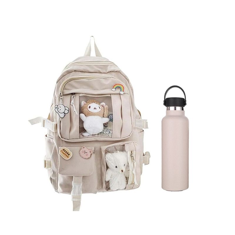 Star Babies - School Backpack W/ Stainless Steel Water Bottle 600ml - Cream