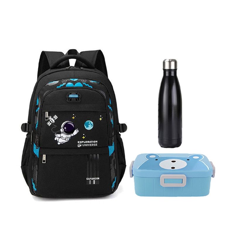 Star Babies - School Backpack W/ Eco Friendly - BPA Free Lunch Box, Stainless Steel Water Bottle 500ml - Black