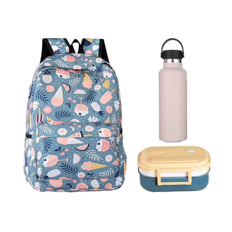 Star Babies - School Backpack W/ Eco Friendly Double Layer - BPA Free Lunch Box, Stainless Steel Water Bottle 600ml - Blue