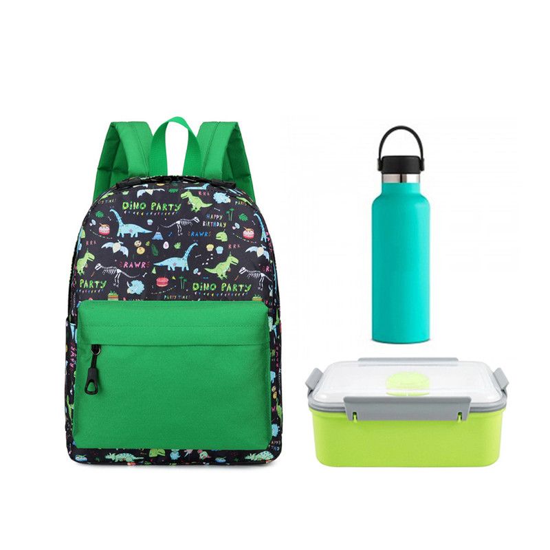 Star Babies - School Backpack W/ Eco Friendly - BPA Free Lunch Box, Water Bottle 550ml - Green