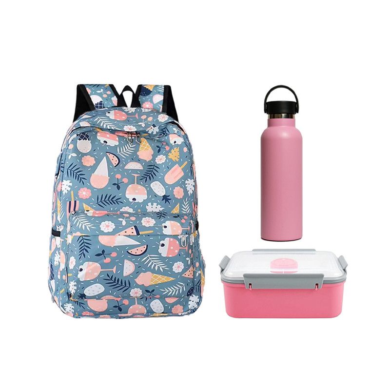 Star Babies - School Backpack W/ Eco Friendly - BPA Free Lunch Box, Stainless Steel  Water Bottle 600ml - Pink