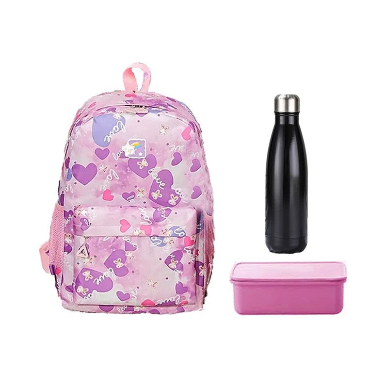 Star Babies - School Backpack W/ Eco Friendly Lunch Box W/ Fork & Spoon BPA Free, Stainless Steel  Water Bottle 500ml - Pink