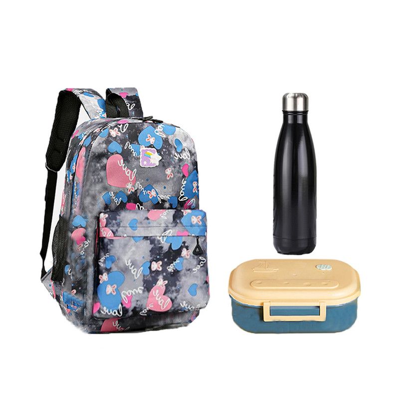 Star Babies - School Backpack W/ Eco Friendly Double Layer - BPA Free Lunch Box, Stainless Steel  Water Bottle 500ml - Black