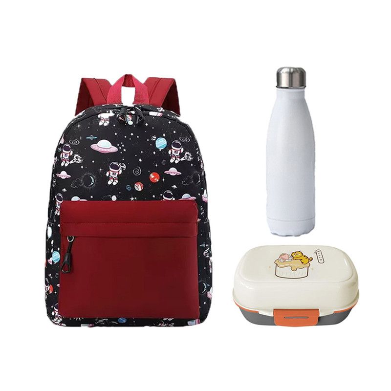 Star Babies - School Backpack W/ Eco Friendly - BPA Free Lunch Box, Stainless Steel  Water Bottle 500ml - Red