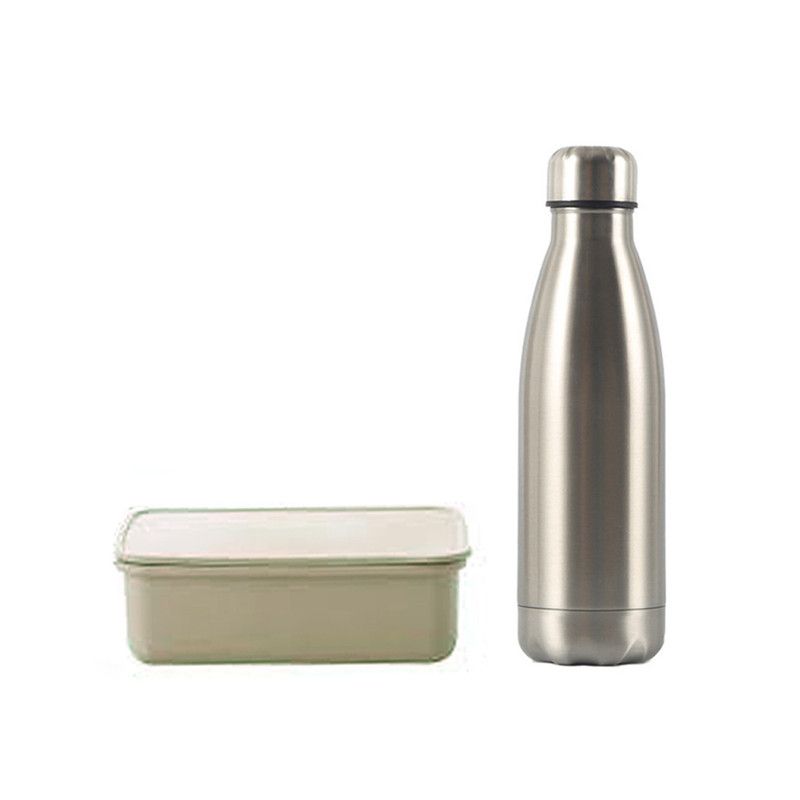 Star Babies - Eco Friendly Lunch Box W/ Spoon & Fork BPA Free, Stainless Steel  Water Bottle 500ml - Silver/Cream