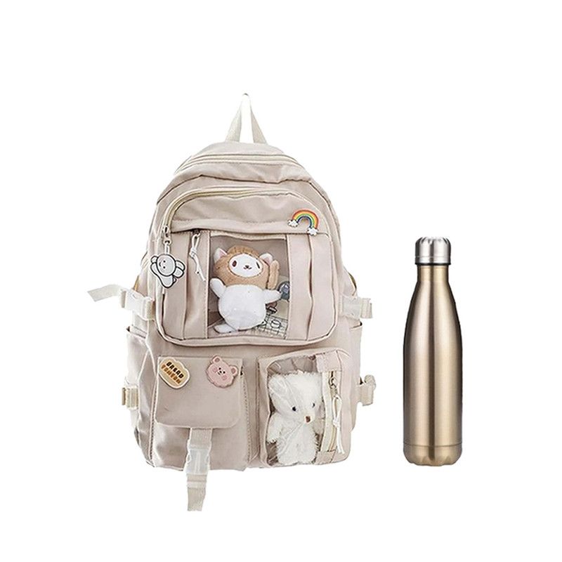 Star Babies - School Backpack W/ Stainless Steel Water Bottle 500ml - Cream