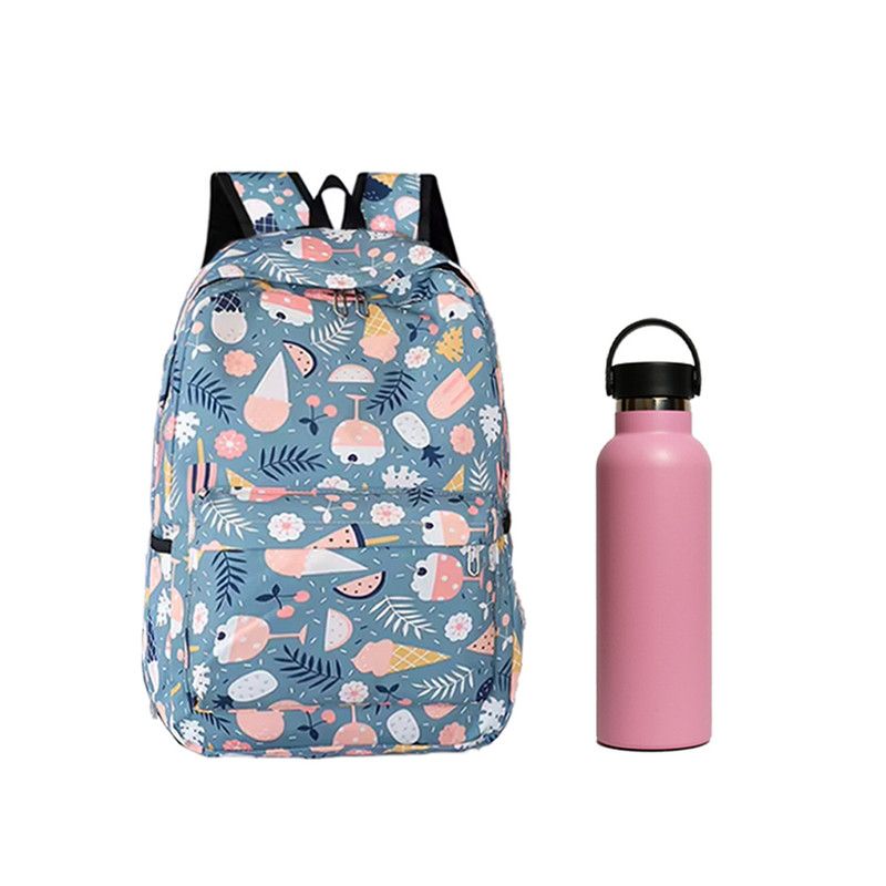 Star Babies - School Backpack W/ Stainless Steel Water Bottle 600ml - Blue/Pink