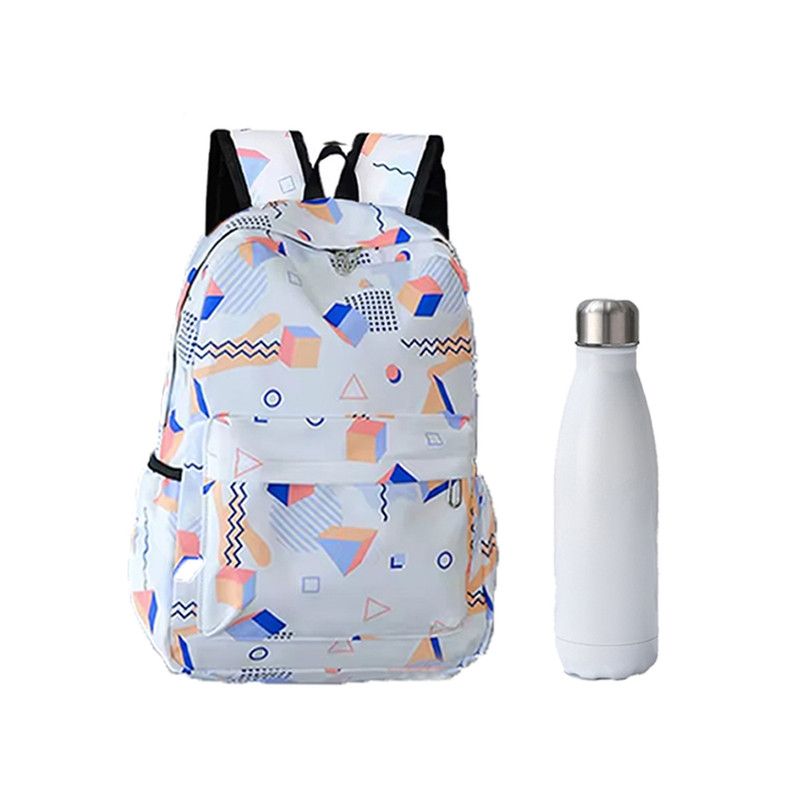 Star Babies - School Backpack W/ Stainless Steel Water Bottle 500ml - White