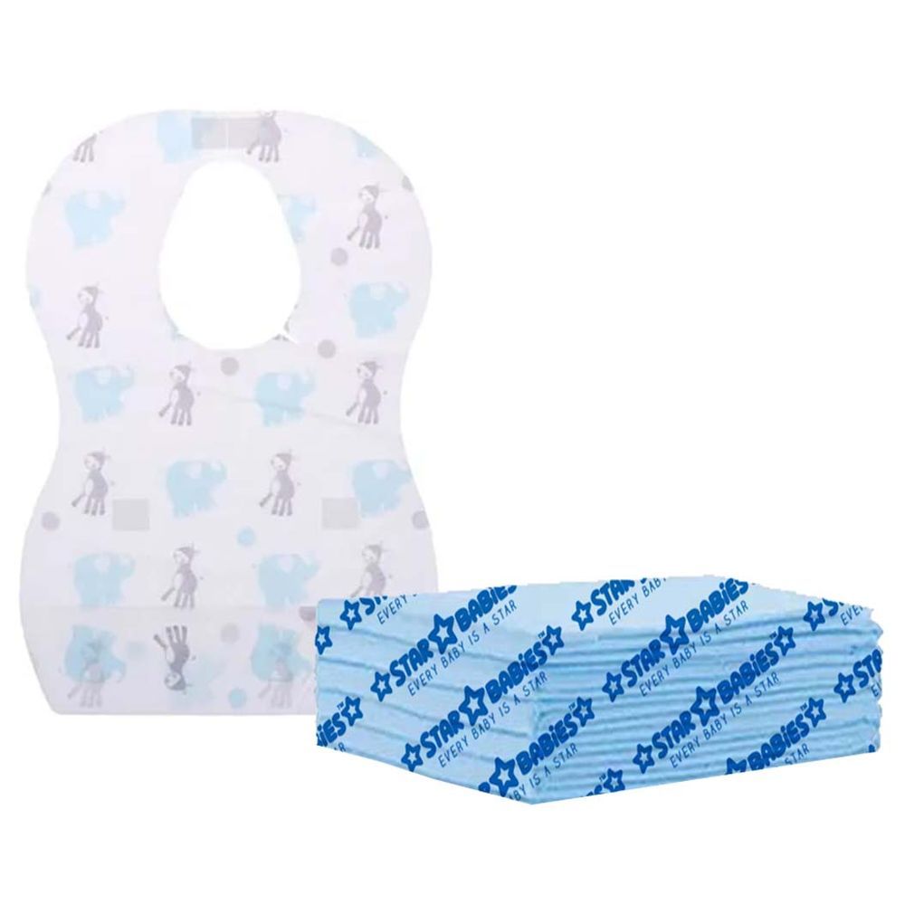 Star Babies - Disposable Changing Mat 5pcs & Bibs 5pcs - Blue