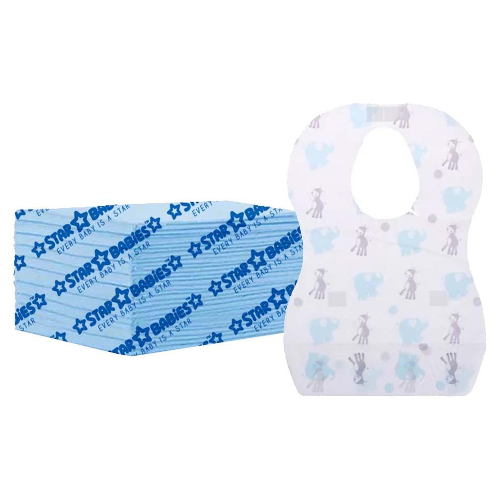 Star Babies - Disposable Changing Mat Blue 12pcs & Bibs 12pcs