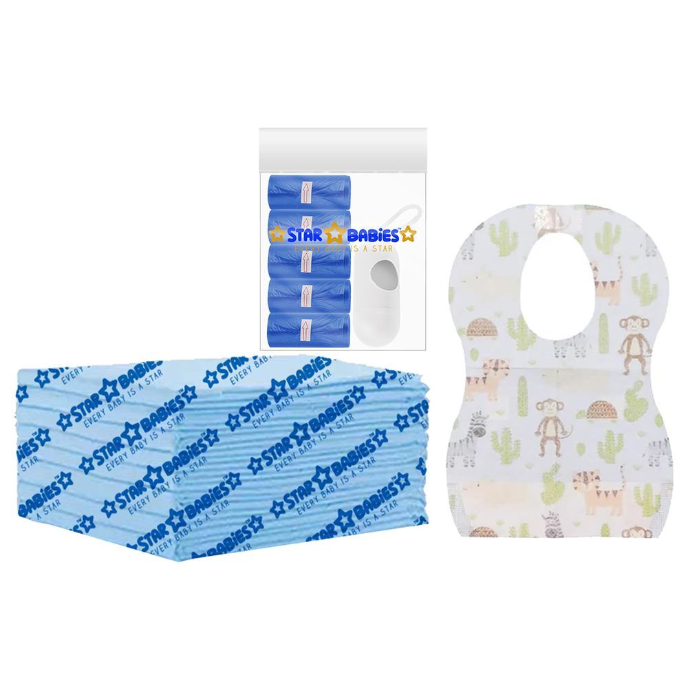 Star Babies - Disposable Changing Mat 8pcs, Bibs 8pcs, Scented Bag 5pcs w/ Dispenser