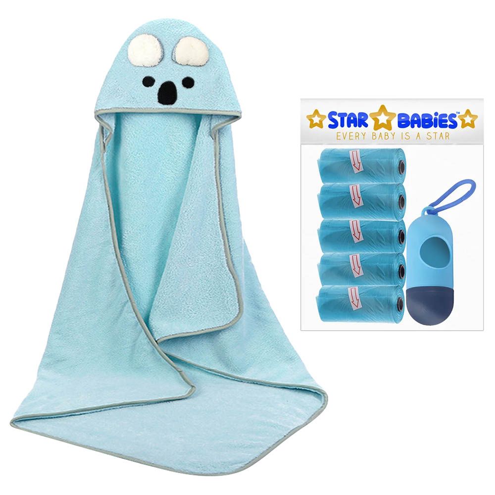 Star Babies - Microfiber Hooded Towel And Disposable Scented Bag 5pcs With Dispenser - Blue 