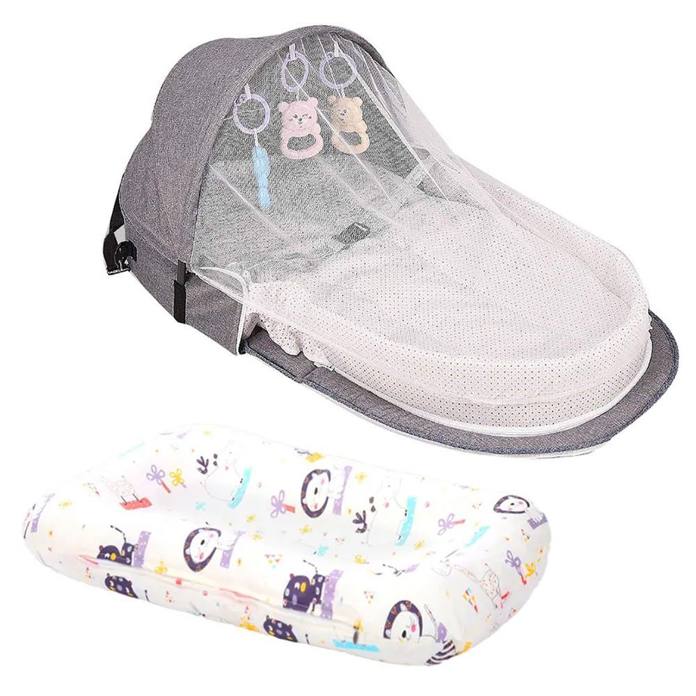 Star Babies - Bed w/ Mosquito Net & Printed Changing Pad - Grey