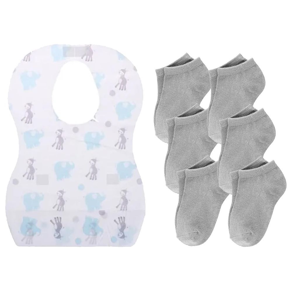 Star Babies - Kids Socks 6pcs & Disposable Bibs 20pcs - Grey