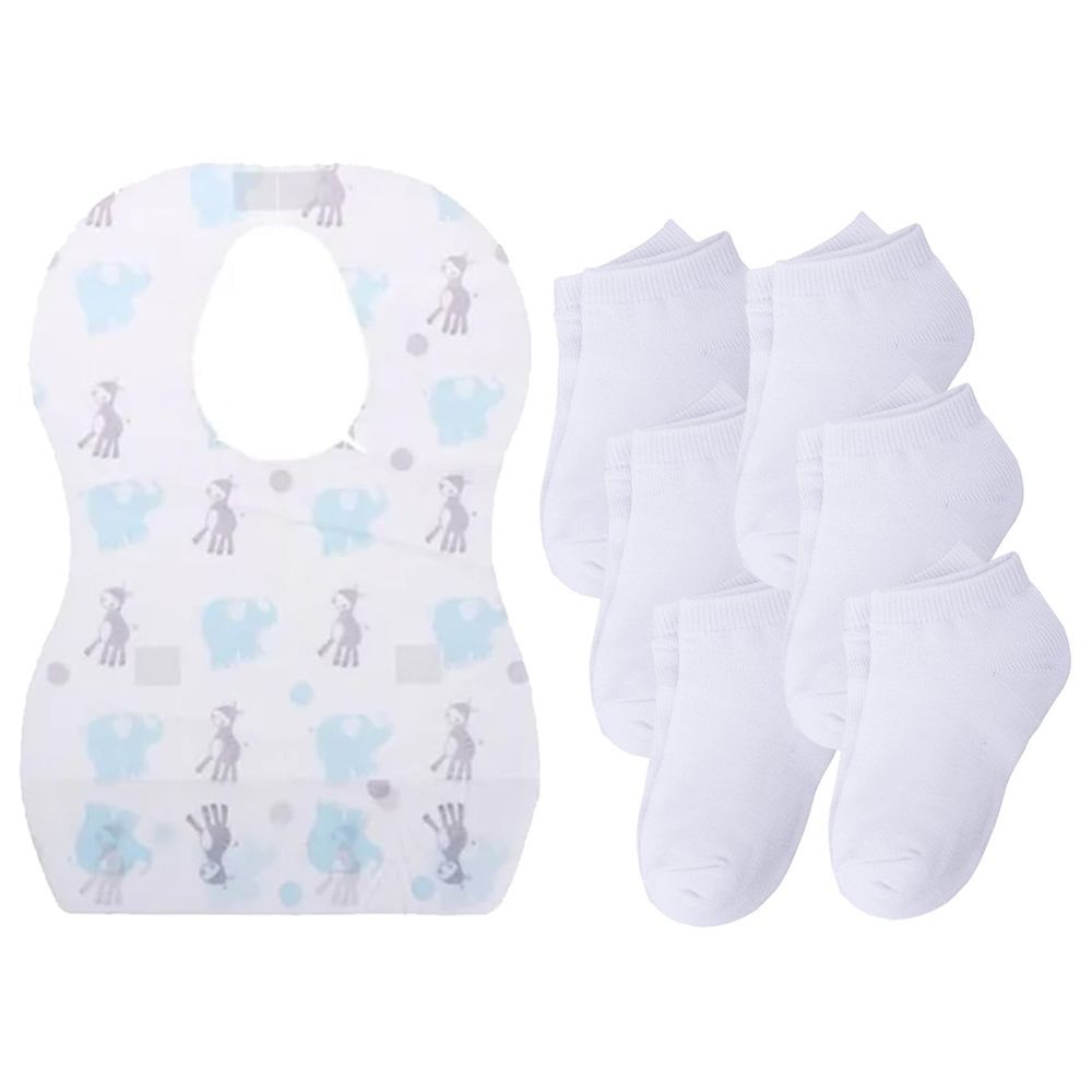 Star Babies - Kids Socks 6pcs & Disposable Bibs 20pcs - White