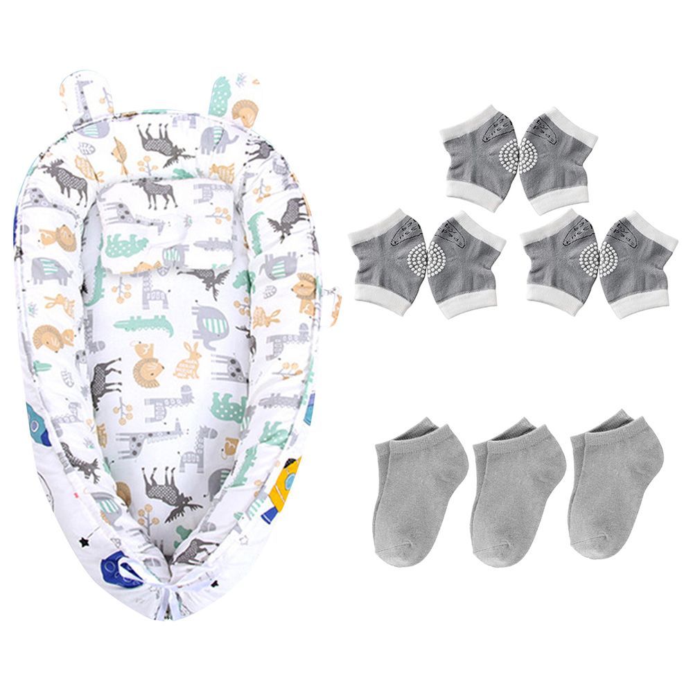 Star Babies - Printed Sleeping w/ Kids Socks 3pcs & Baby Knee Pad 3pcs - White