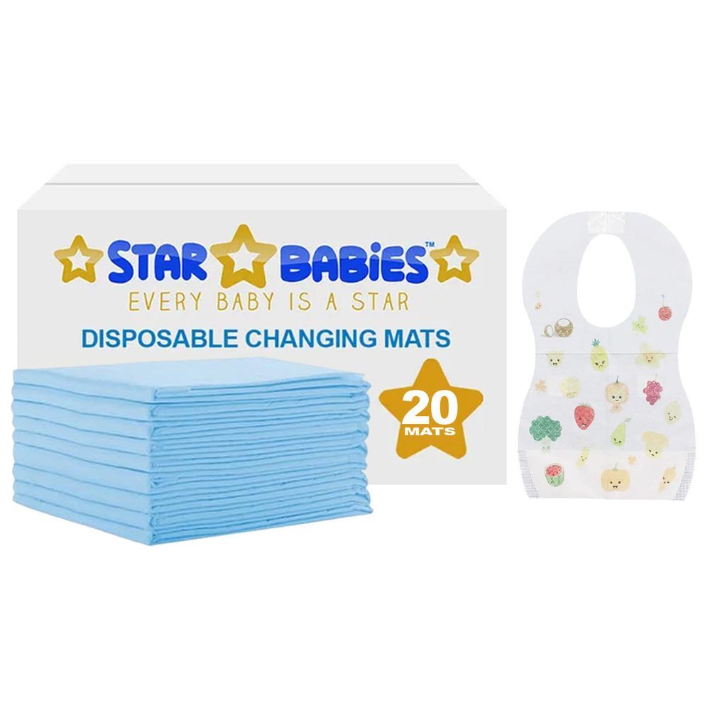 Star Babies - Disposable Changing Mat 20pcs w/ Disposable Bibs 20pcs - Blue