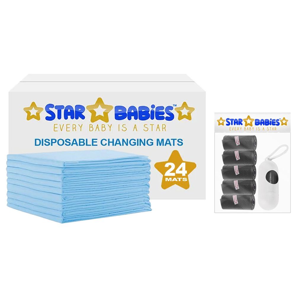 Star Babies - Disposable Changing Mat 24pcs & Scented Bag 5pcs w/ Dispenser - Black