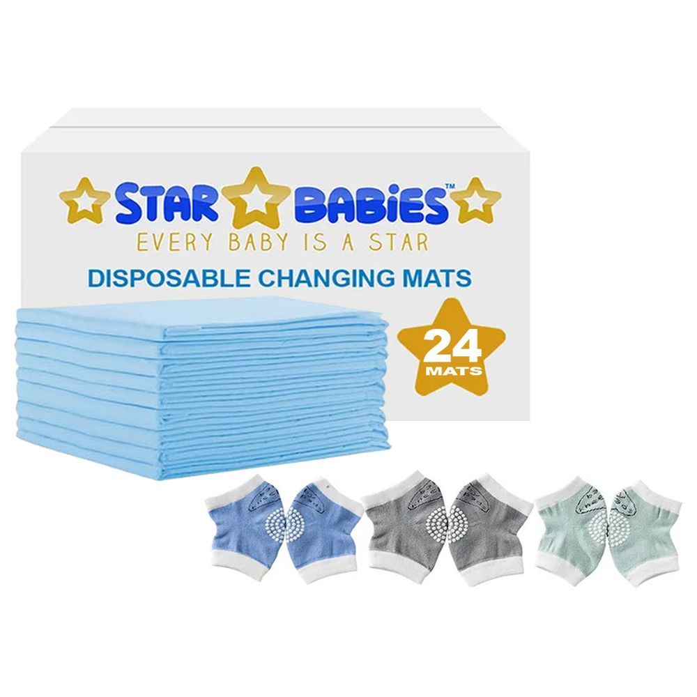 Star Babies - Disposable Changing Mat 24pcs w/ Baby Boy's Knee Pad - Blue