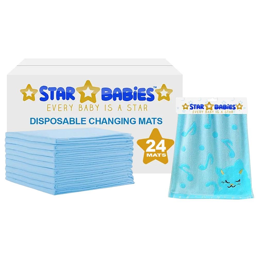 Star Babies - Disposable Changing Mat 24pcs w/ Bamboo Towel - Blue