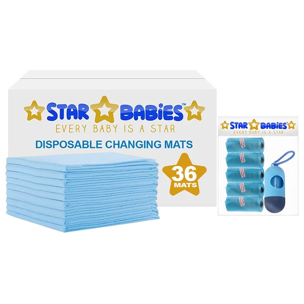 Star Babies - Disposable Changing Mat 36pcs & Scented Bag 5ps w/ Dispenser - Blue