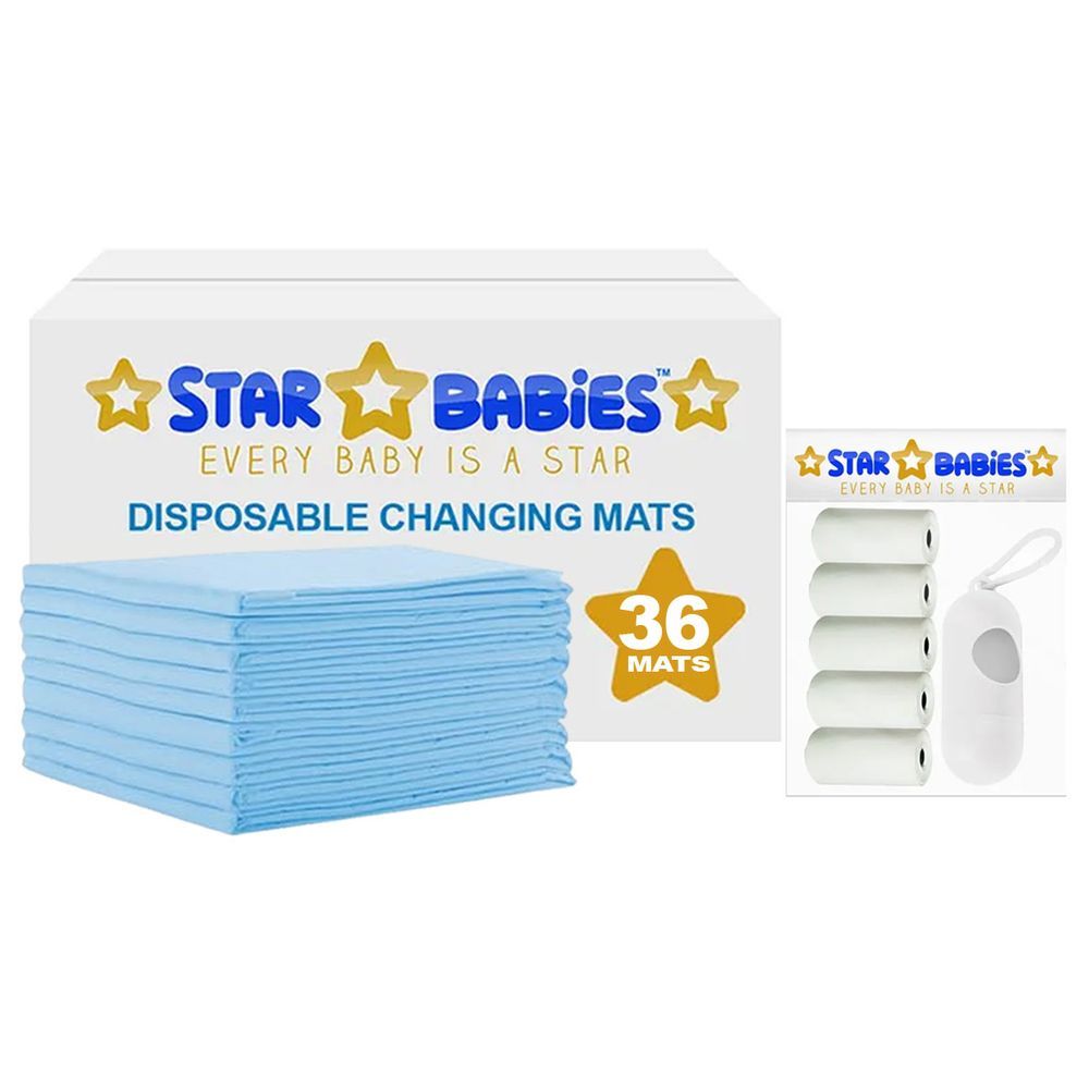 Star Babies - Disposable Changing Mat 36pcs & Scented Bag 5ps w/ Dispenser - White