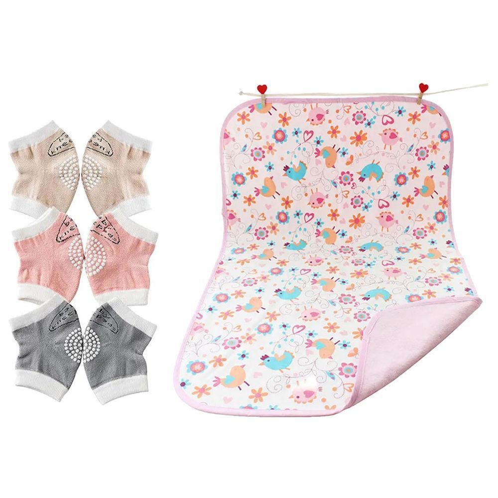 Star Babies - Girls Crawling Kneepads 3pc w/ Reusable Changing Mats - Pink