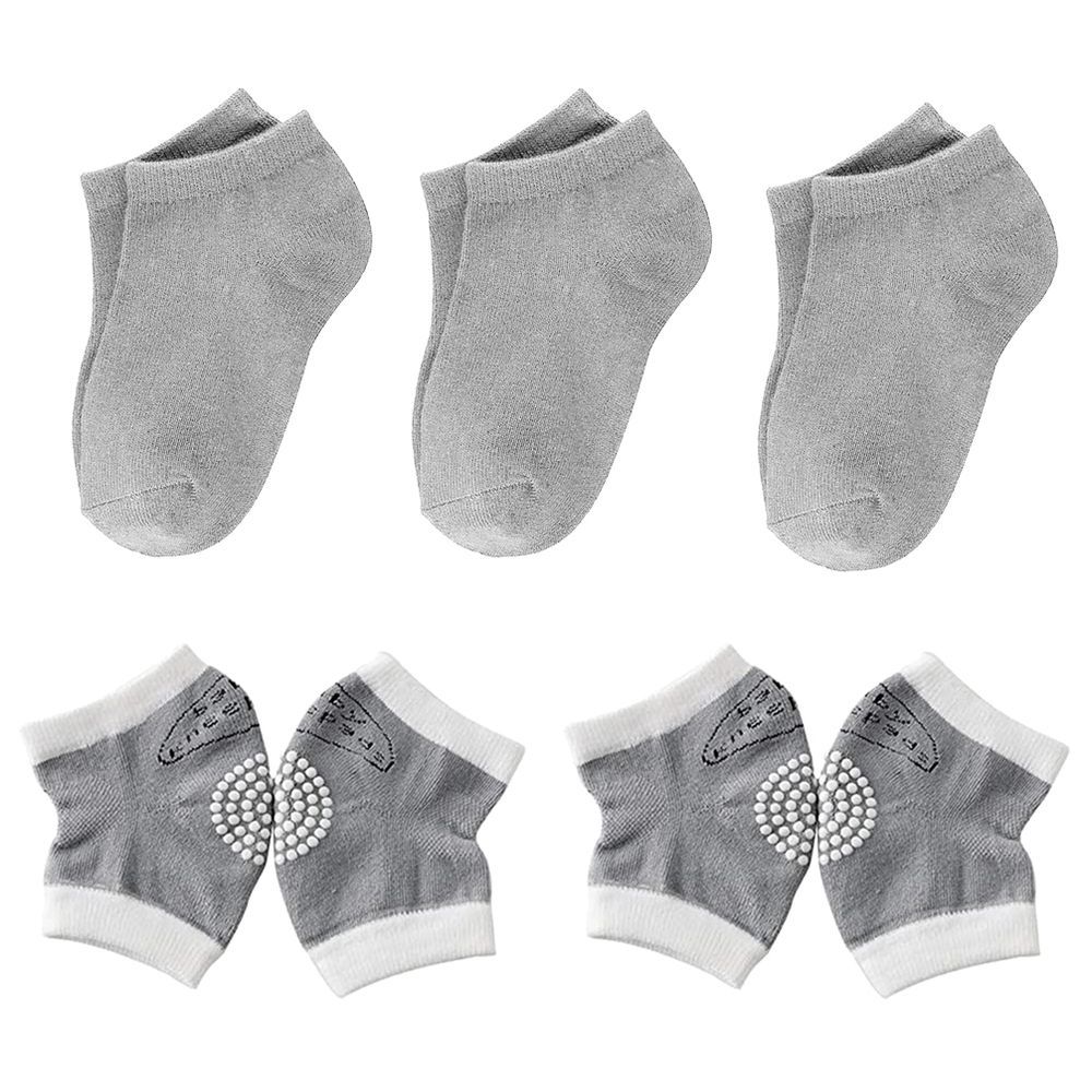 Star Babies - Kids Socks 3pcs & Baby Knee Pad 2pcs - Grey