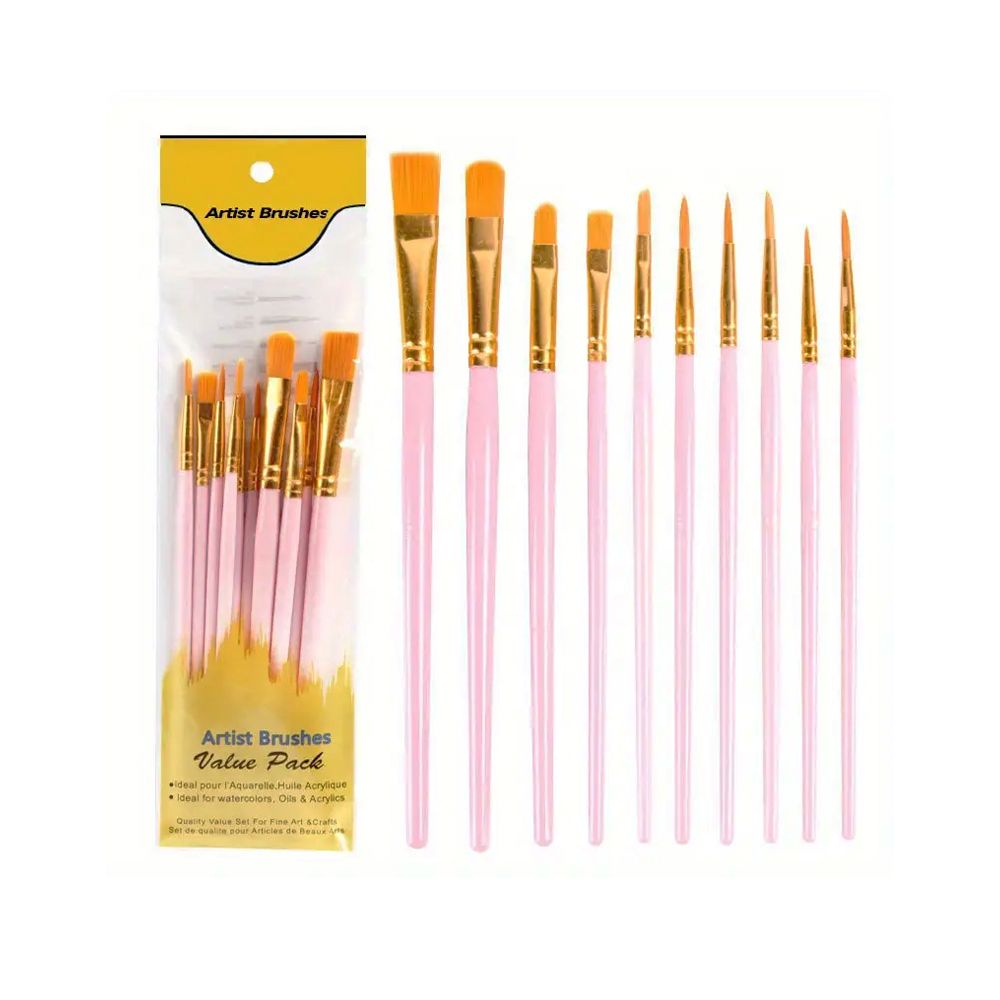 Star Babies - Kid's Paint Brush Set - Pink - 10 Pcs