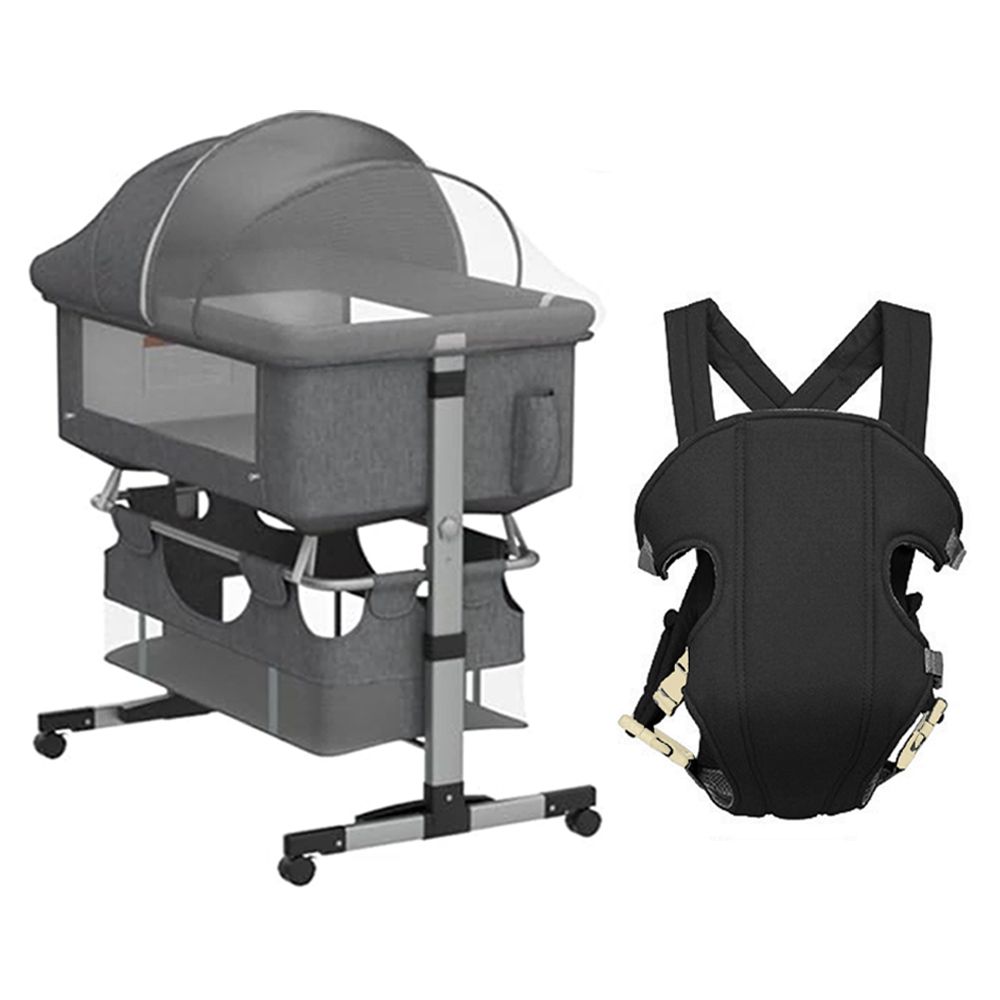 Star Babies -  3-In-1 Adjustable Bedside Crib Combo Set - Grey/Black