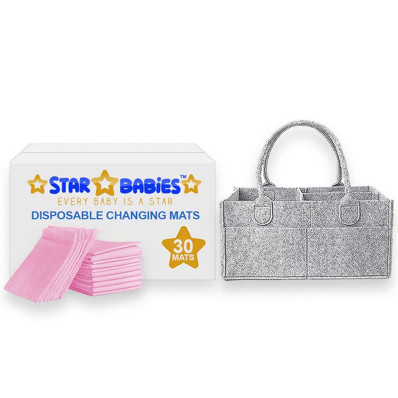 Star Babies - Baby Diaper Caddy Organizer With Disposable Changing Mat 30Pc Set - Pink