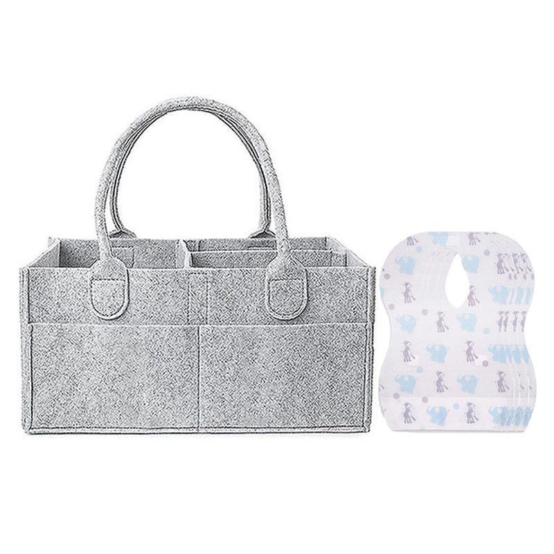 Star Babies - Baby Diaper Caddy Organizer With Disposable Bibs 80Pc Set - Grey