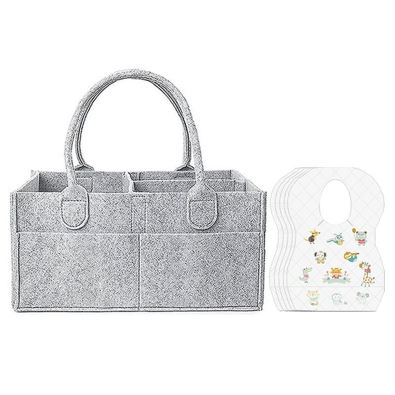 Star Babies - Baby Diaper Caddy Organizer With Disposable Bibs 80Pc Set - Grey