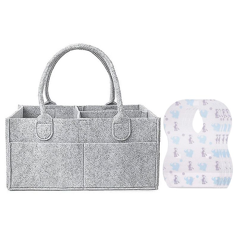 Star Babies - Baby Diaper Caddy Organizer With Disposable Bibs 90Pc Set - Grey