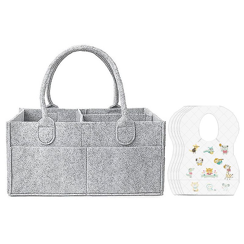 Star Babies - Baby Diaper Caddy Organizer With Disposable Bibs 90Pc Set - Grey