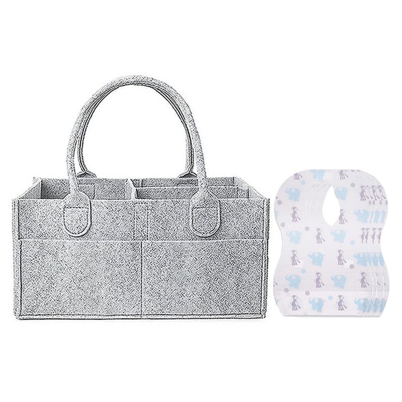 Star Babies - Baby Diaper Caddy Organizer With Disposable Bibs 100Pc Set - Grey