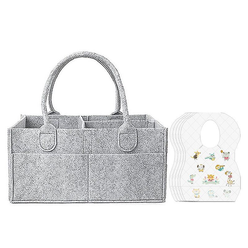 Star Babies - Baby Diaper Caddy Organizer With Disposable Bibs 100Pc Set - Grey