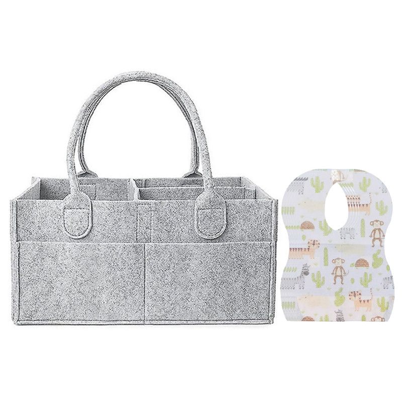 Star Babies - Baby Diaper Caddy Organizer With Disposable Bibs 130Pc Set - Grey