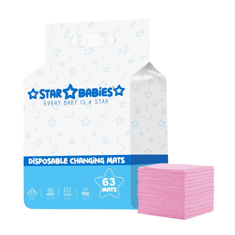 Star Babies - Disposable Baby Changing Mats, Large 63Pcs - Pink