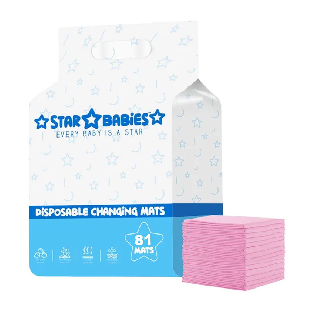 Star Babies - Baby Disposable Changing Mats - Pink - Large - 81 Pcs