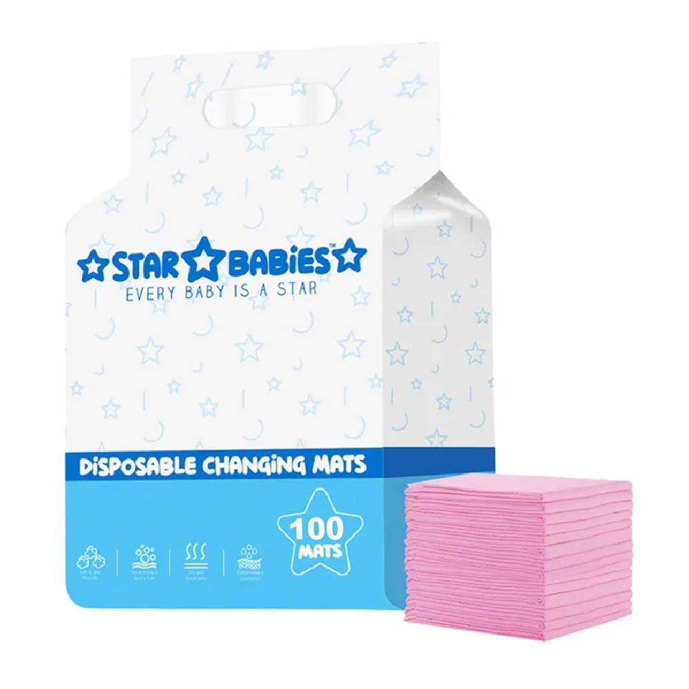 Star Babies - Disposable Baby Changing Mats, Large 100Pcs - Pink