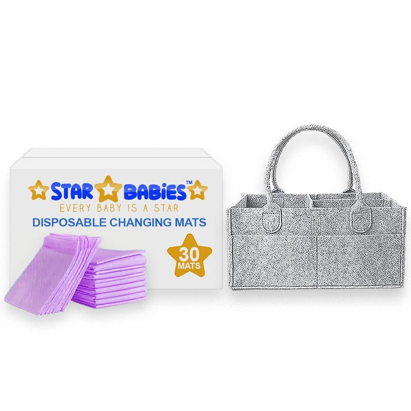 Star Babies - Baby Diaper Caddy Organizer With Disposable Changing Mat 30Pc Set - Lavender