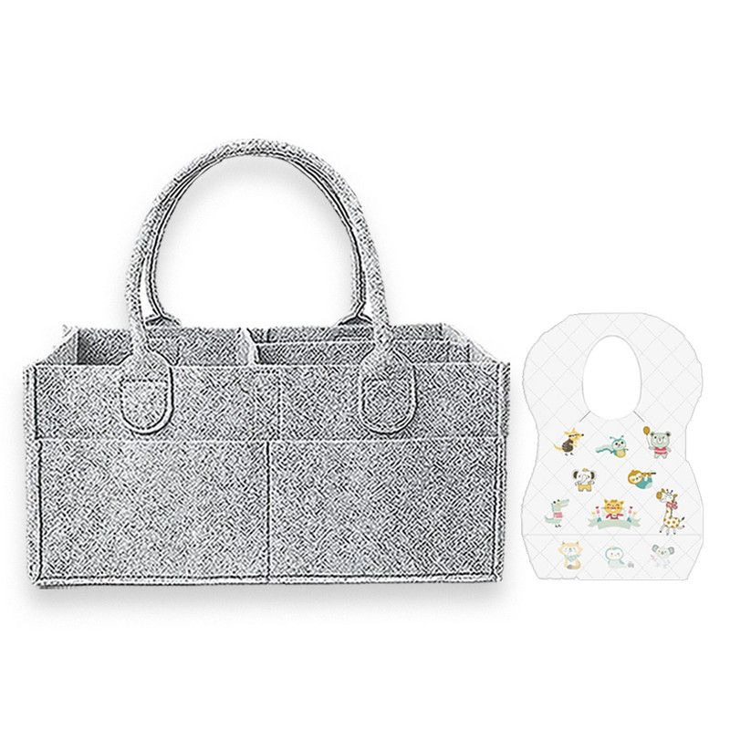 Star Babies - Baby Diaper Caddy Organizer  With Kids Disposable Bibs 30Pc Set - Grey