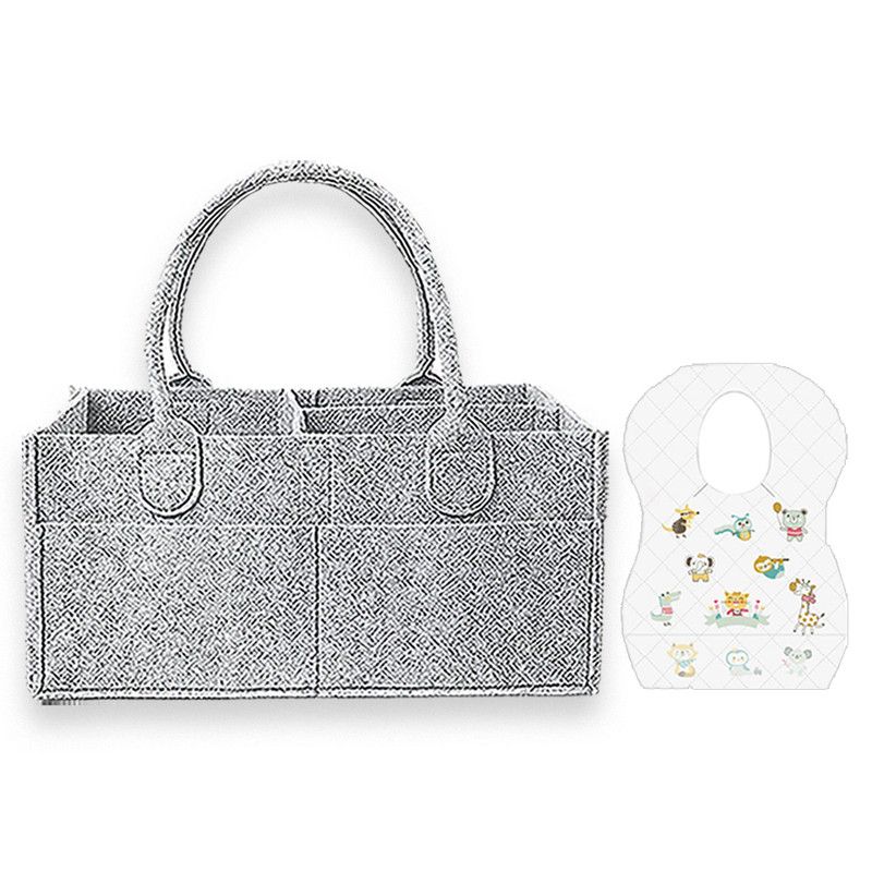 Star Babies - Baby Diaper Caddy Organizer With Kids Disposable Bibs 30Pc Set - Grey