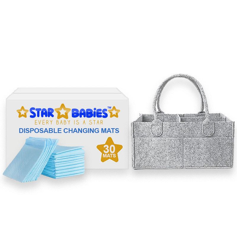 Star Babies - Baby Diaper Caddy Organizer With Disposable Changing Mat 30Pc Set - Blue