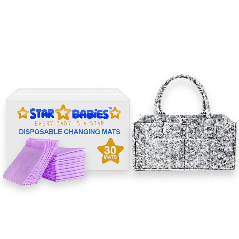 Star Babies - Baby Diaper Caddy Organizer With Disposable Changing Mat 30Pc Set - Lavender