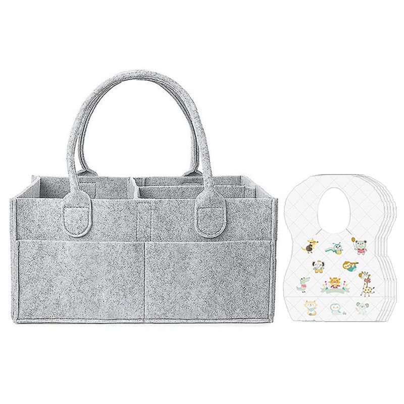 Star Babies - Baby Diaper Caddy Organizer With Disposable Bibs 50Pc Set - Grey