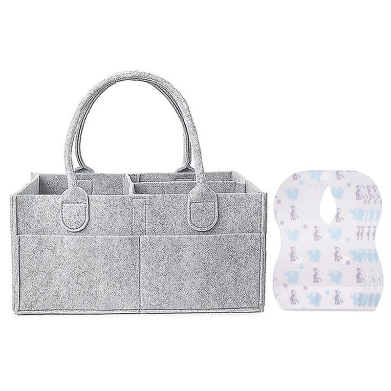 Star Babies - Baby Diaper Caddy Organizer With Disposable Bibs 60Pc Set - Grey